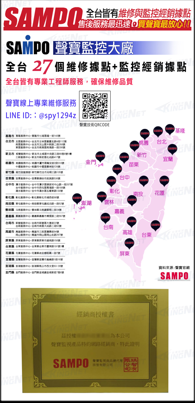 監視器主機 KINGNET 聲寶監控 16路16聲監控主機 人臉偵測 5MP 1080P