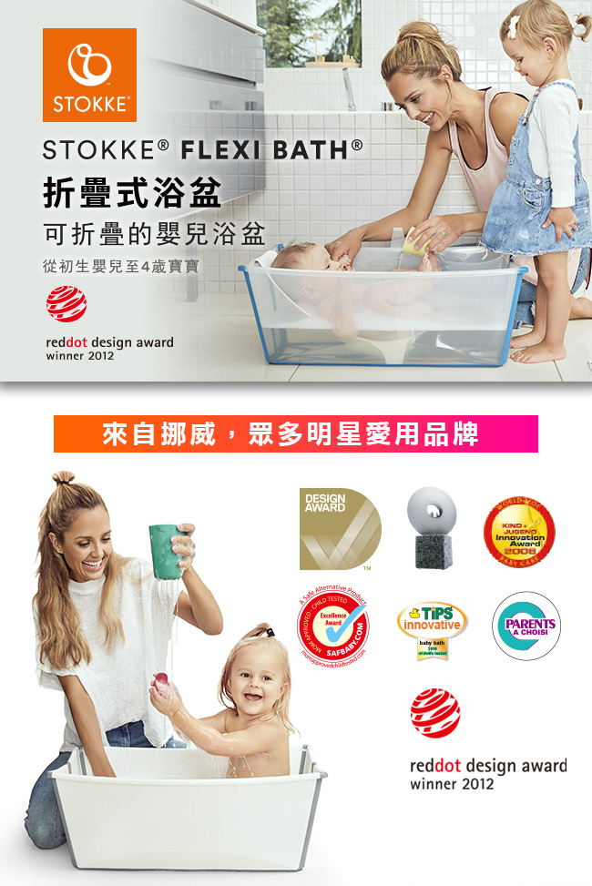 Stokke Flexi Bath 折疊式浴盆套裝(含浴盆+浴架)-透明藍