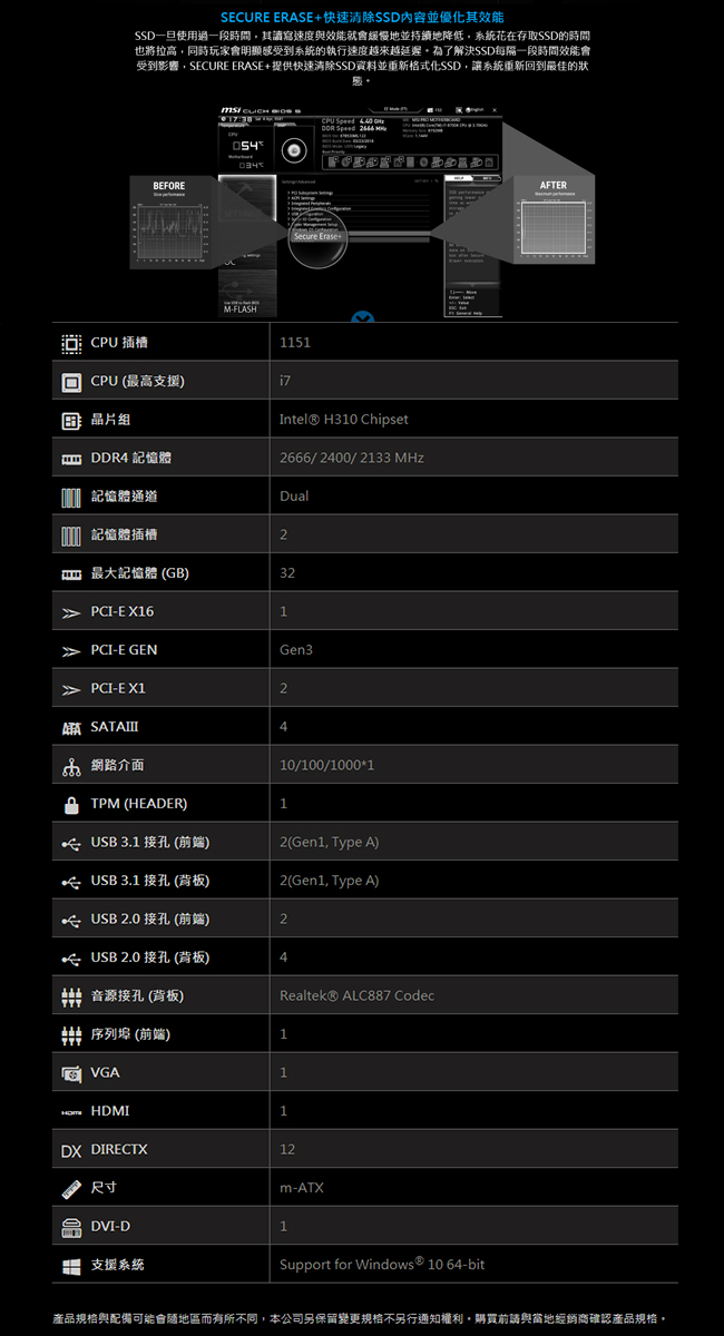 MSI微星 H310M PRO-VDH PLUS 主機板