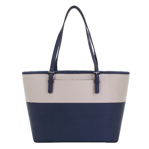 MICHAEL KORS JET SET LOVE雙色托特包-中/深藍x灰