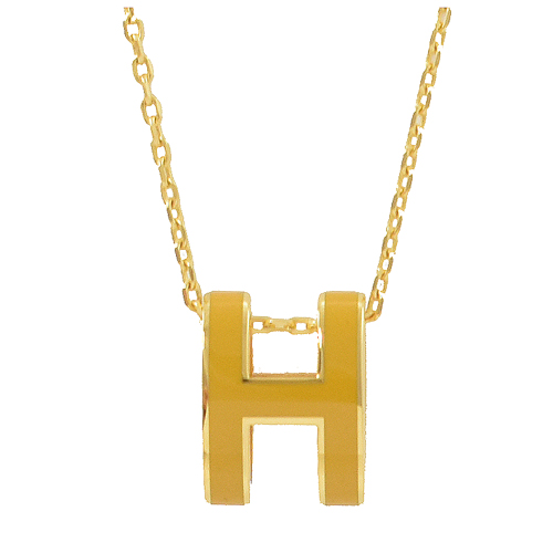 HERMES H POP款LOGO圓弧型項鍊(琥珀黃/金)