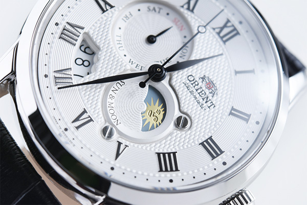 ORIENT東方SUN&MOON日月相真皮機械錶手錶SAK00002S-白X黑/42mm