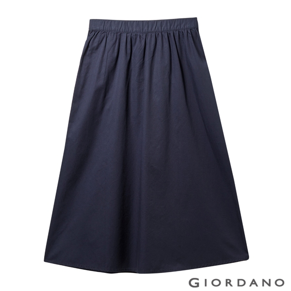 GIORDANO 女裝純棉素色簡約長裙-67 標誌海軍藍