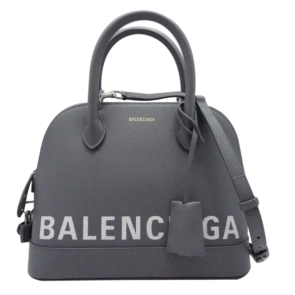 BALENCIAGA 牛皮艾瑪包手提斜背兩用(灰色白字)