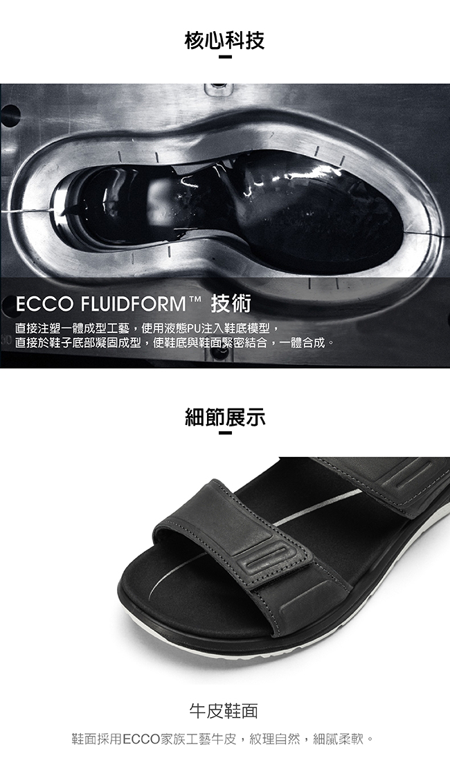 ECCO X-TRINSIC. 簡約單色戶外運動涼鞋 女-黑