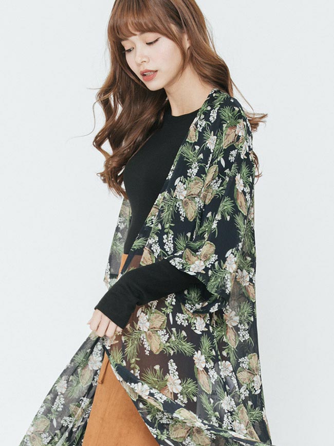 H:CONNECT 韓國品牌 女裝-輕盈開襟印花罩衫-藍