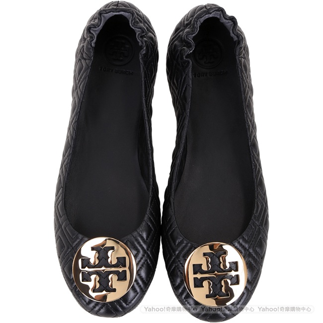 TORY BURCH Minnie Travel 金盾牌絎縫菱格折疊平底鞋(黑色)