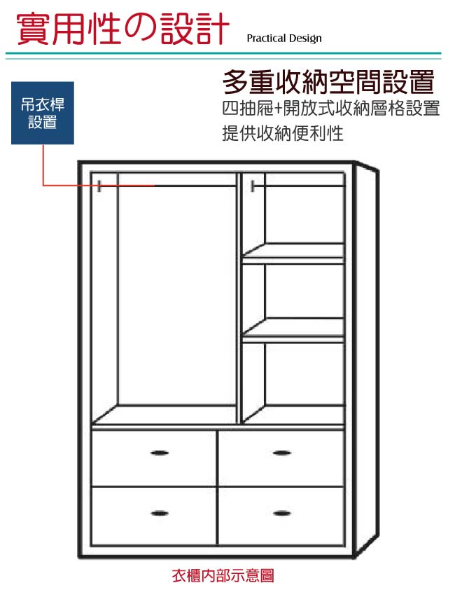 綠活居 毛利斯時尚4.1尺實木三門衣櫃/收納櫃-124x55x181cm免組