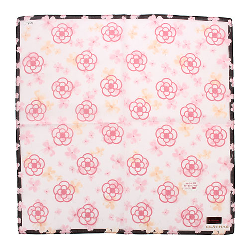 CLATHAS經典滿版山茶花純棉帕巾-粉紅/白
