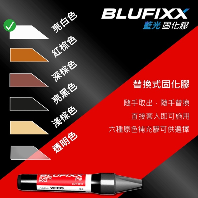 德國BLUFIXX 藍光固化膠/補充膠- 輕質型亮白色德國製