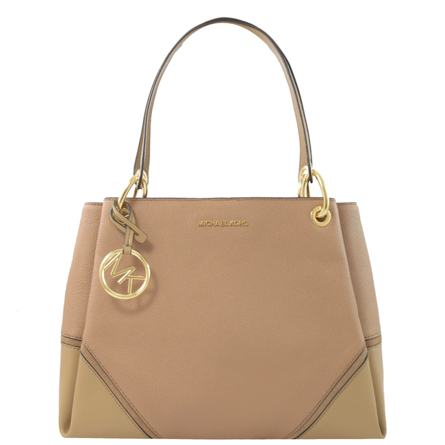 MICHAEL KORS Nicole 金屬LOGO PVC三層肩背包(卡其)