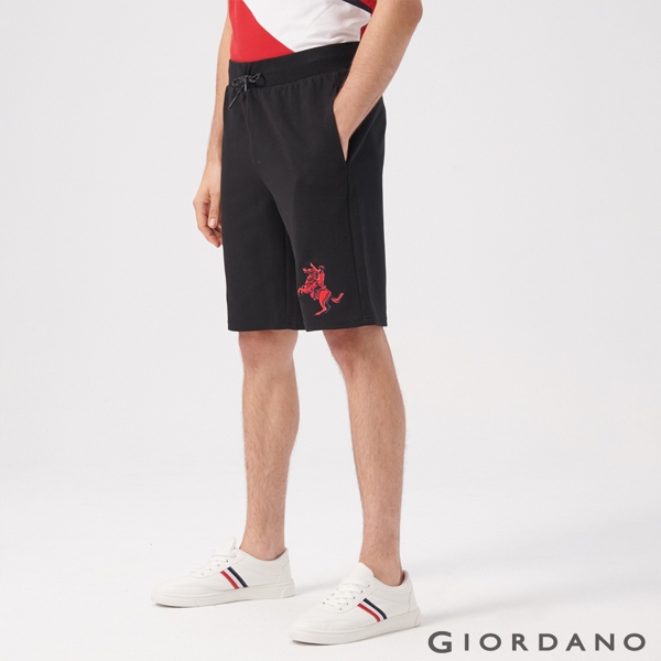 GIORDANO 男裝拿破崙刺繡針織短褲-02 標誌黑