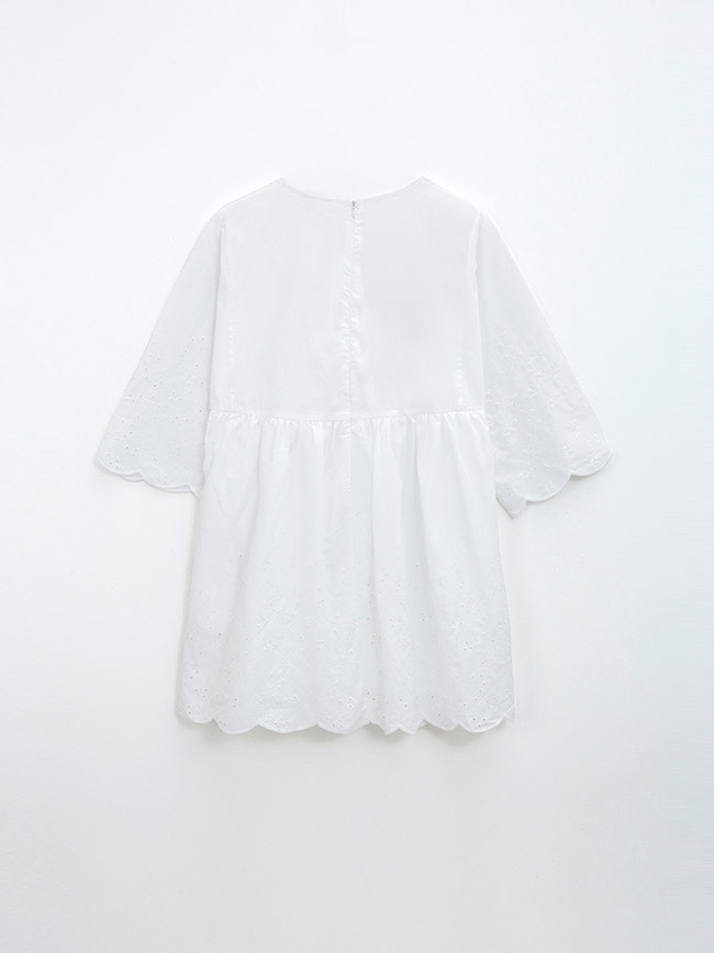 H:CONNECT 韓國品牌 女裝-蕾絲繡花綁結洋裝-白