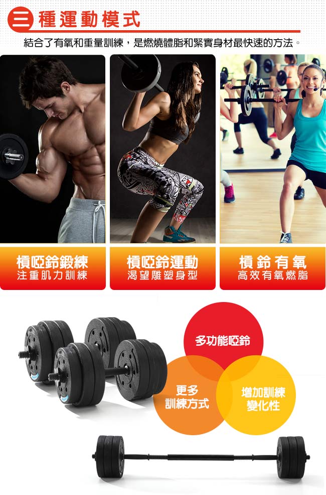 【FIT SO】F2槓鈴啞鈴訓練兩用組(20KG)