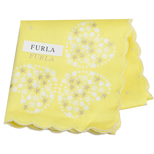 FURLA 可愛繽紛愛心荷葉邊字母LOGO帕領巾(螢光黃)