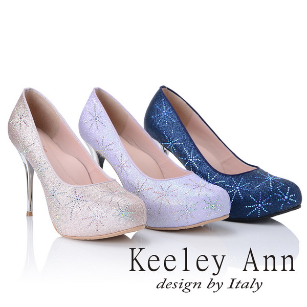 Keeley Ann 優雅迷人~水鑽唯美質感真皮軟墊高跟鞋(藍色)