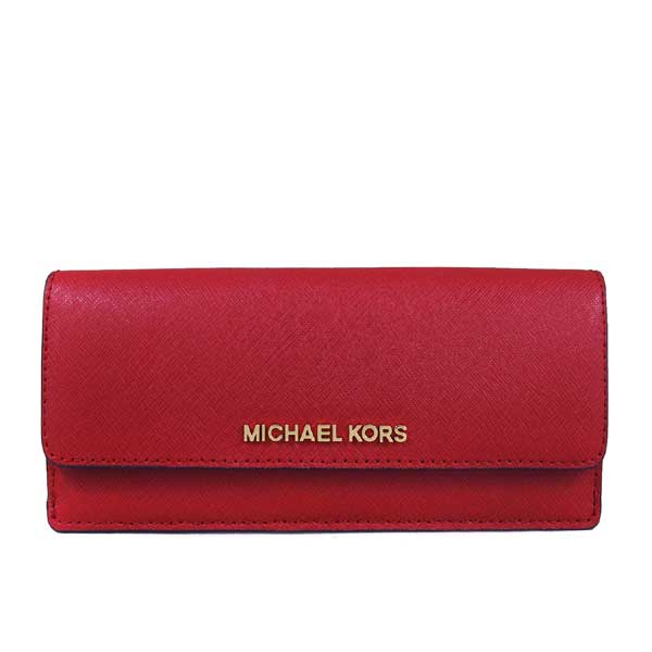 MICHAEL KORS JET SET TRAVEL金字Logo皮革薄型長夾-辣椒紅