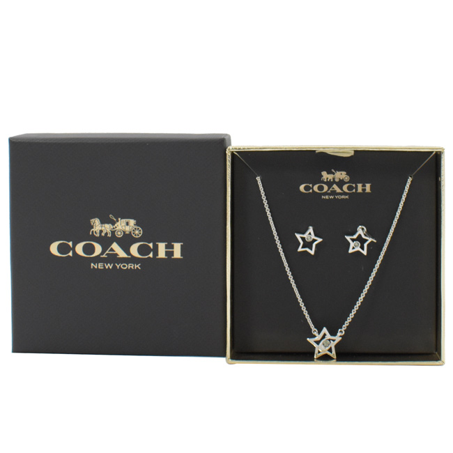 COACH 星星C字LOGO造型水鑽項鍊耳環組(銀色)