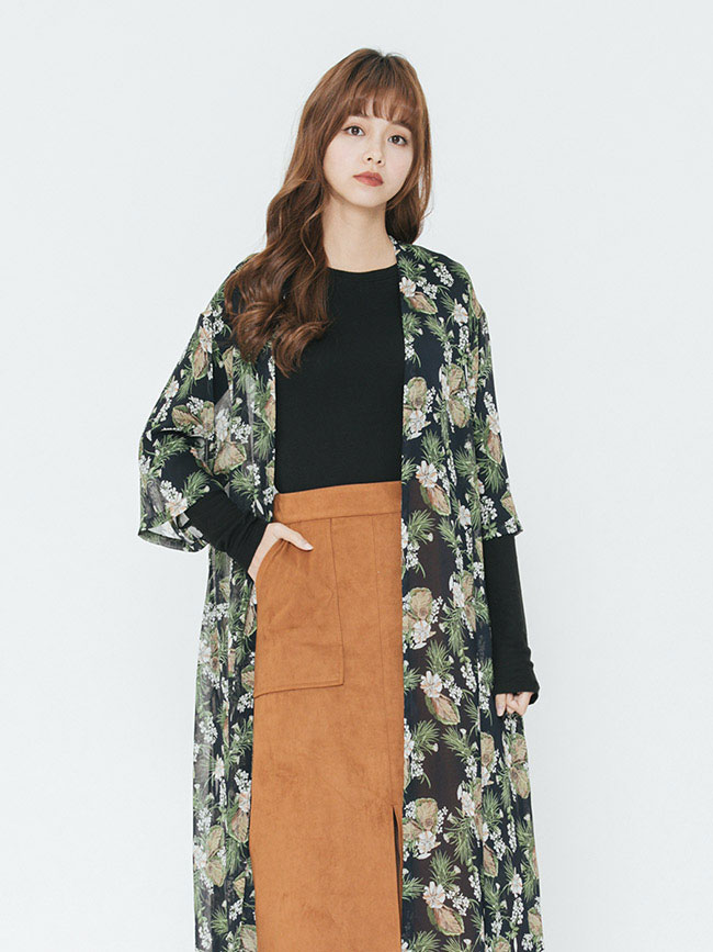 H:CONNECT 韓國品牌 女裝-輕盈開襟印花罩衫-藍