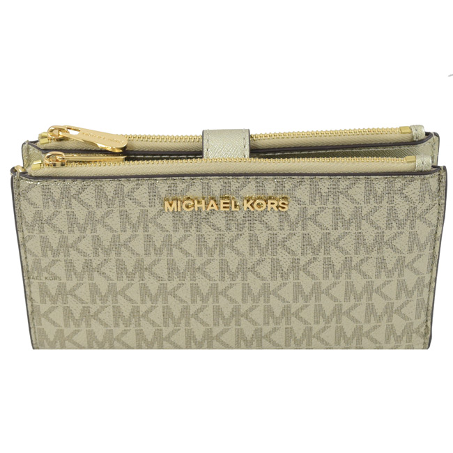 MICHAEL KORS JET SET PVC雙拉鍊手掛中夾(香檳金)