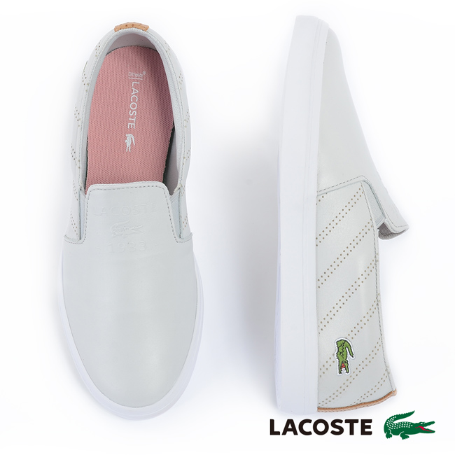 LACOSTE 女用真皮休閒鞋/懶人鞋-灰色