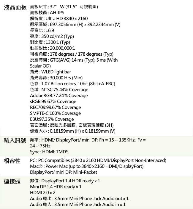 ViewSonic VP3268-4K 32型AH-IPS專業面板顯示器