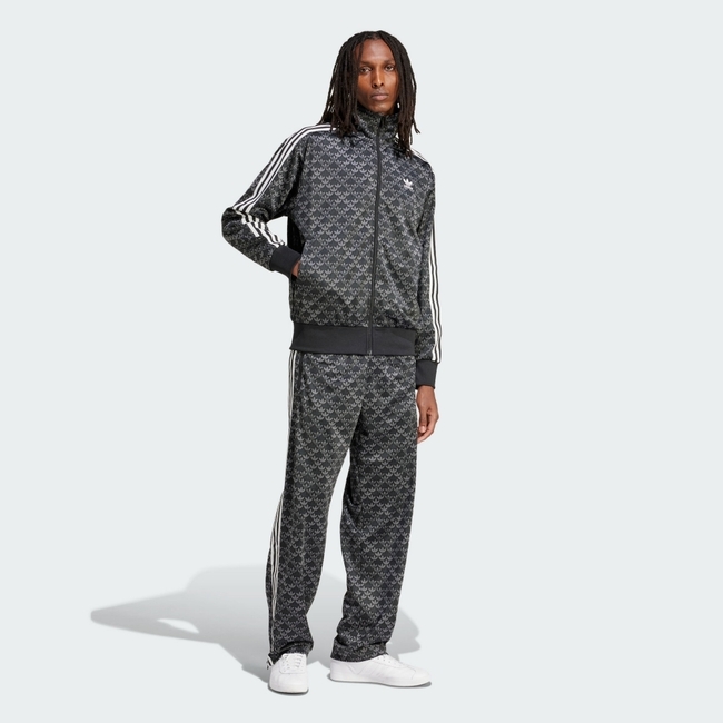 Adidas FB Mono TT IS0218 男立領外套運動休閒滿版三葉草寬鬆流行黑灰 