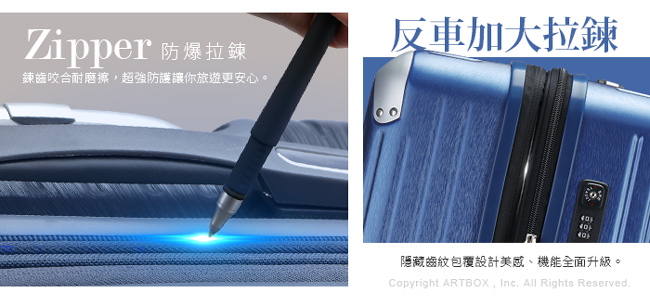 【ARTBOX】旅尚格調 29吋平面凹槽防爆拉鍊拉絲行李箱(銀藍)
