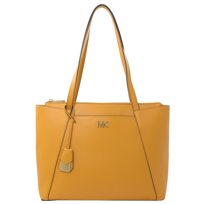 MICHAEL KORS MADDIE大金屬MK防刮牛皮拉鍊托特包(菊黃)