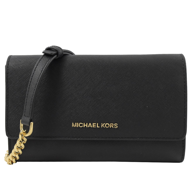 MICHAEL KORS JET SET 附手拿包防刮牛皮斜背包(黑)