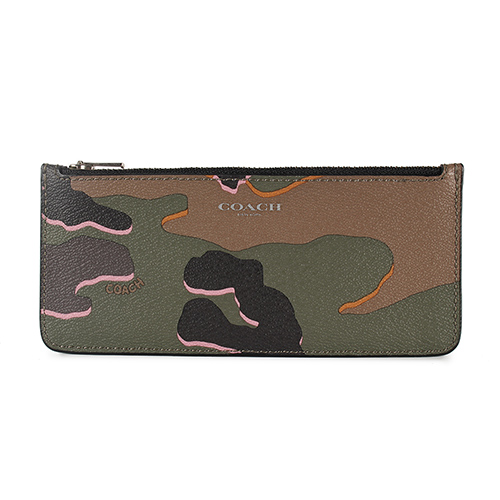 COACH 經典馬車PVC防刮皮革拉鍊長夾(附拉鍊長夾)-黑/迷彩