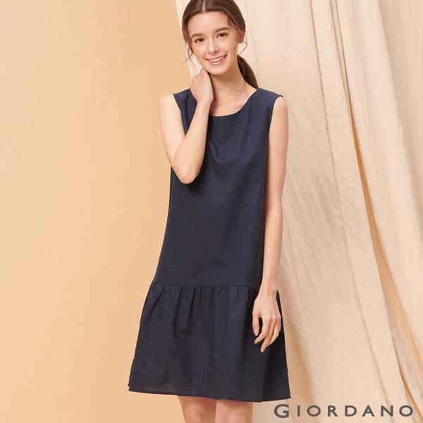 GIORDANO 女裝自然棉麻系列無袖連身裙-66 標誌海軍藍