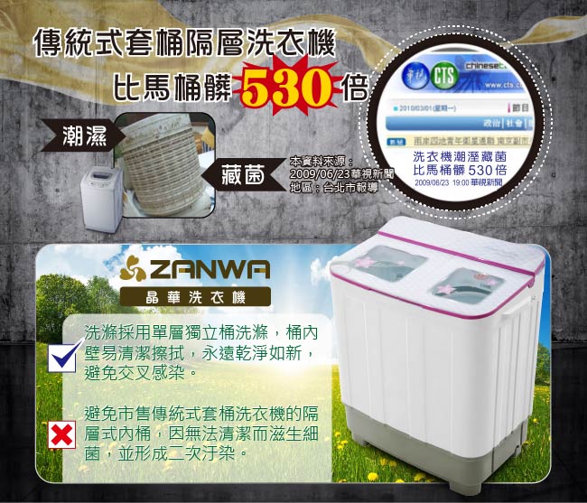 ZANWA晶華 4.2KG節能雙槽洗衣機/雙槽洗滌機/小洗衣機(ZW-288S)