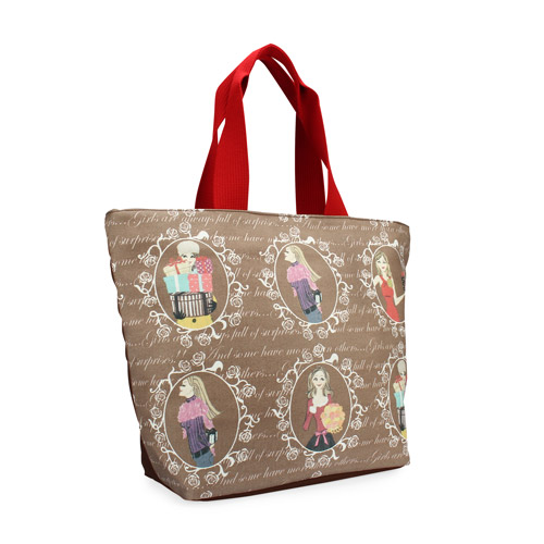 Reiko Aoki 青木禮子 文藝風插畫彩繪大手提包-咖啡/紅