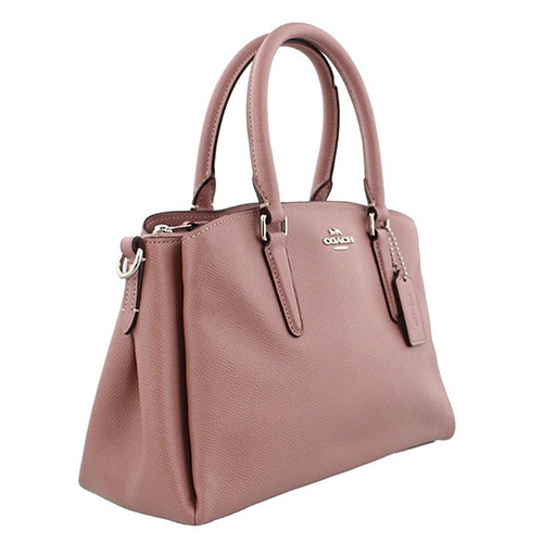 COACH 立體馬車LOGO防刮皮革手提/斜背包 乾燥玫瑰粉