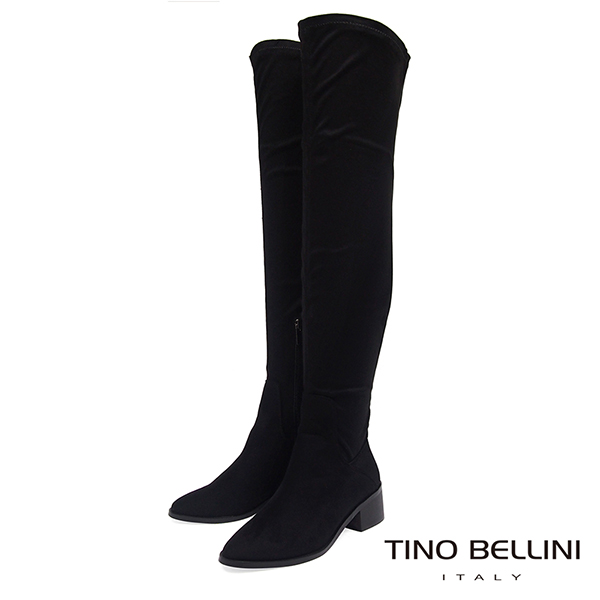 Tino Bellini 經典原色麂皮中跟過膝長靴 _ 黑