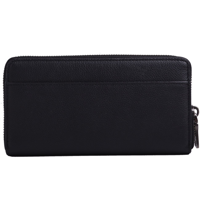 COACH 壓印LOGO全皮革長夾/鑰匙圈二件禮盒組-黑(附原廠禮盒)