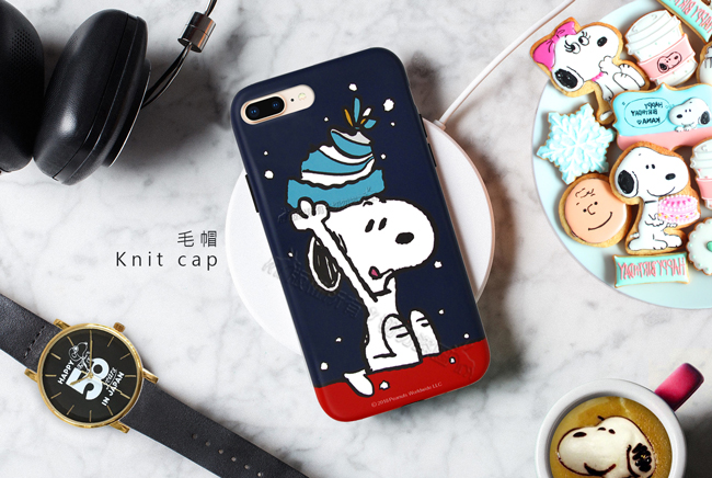Snoopy史努比 iPhone 7 Plus/iPhone 8 Plus 手機殼(毛帽)