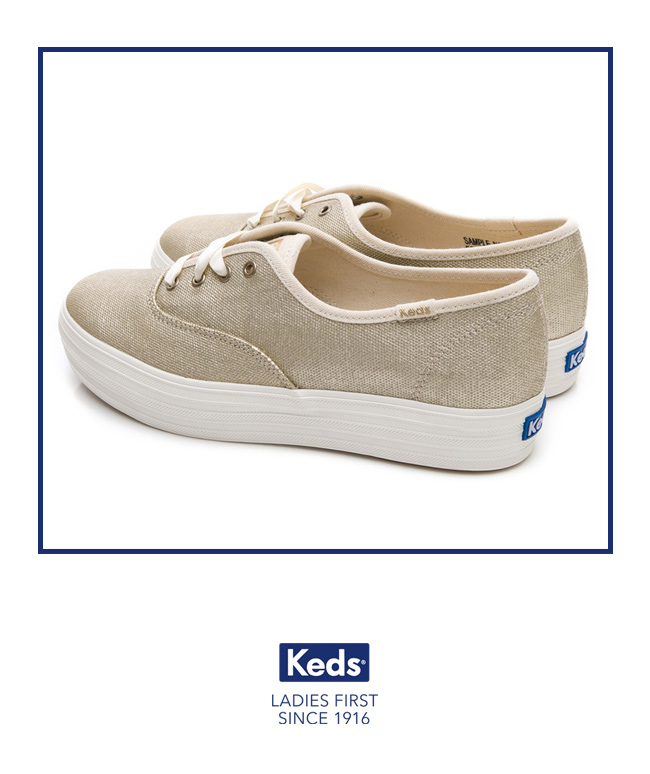 Keds TRIPLE 霧面光澤厚底綁帶休閒鞋-金色