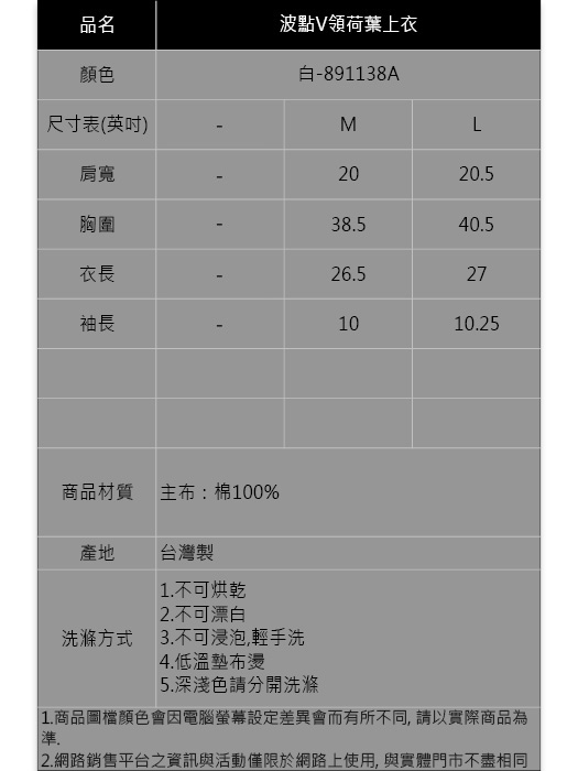 IGD英格麗 波點V領荷葉上衣-白