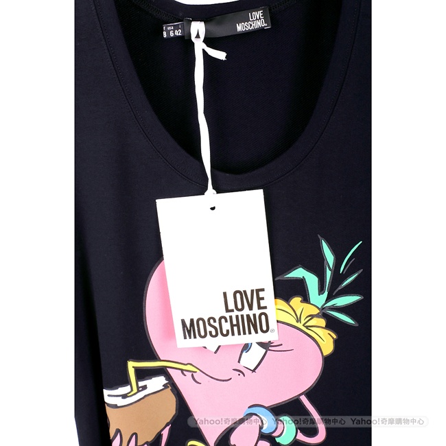 LOVE MOSCHINO 愛心童趣圖案黑色棉質連身裙