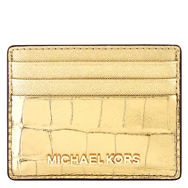 MICHAEL KORS Kent 輕量尼龍斜背包+鱷魚紋牛皮名片夾(磚紅色/大型+金色)