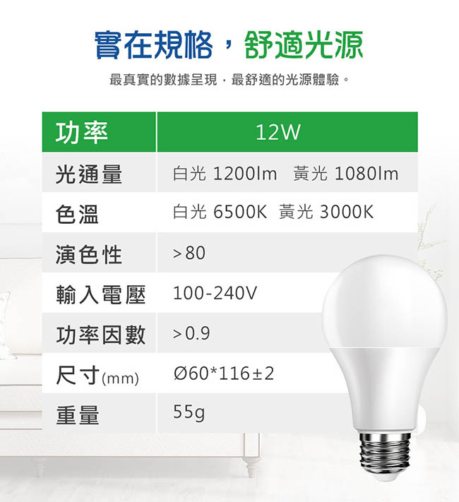 木林森Forest12W LED 高效能燈泡10入組(白光/黃光)