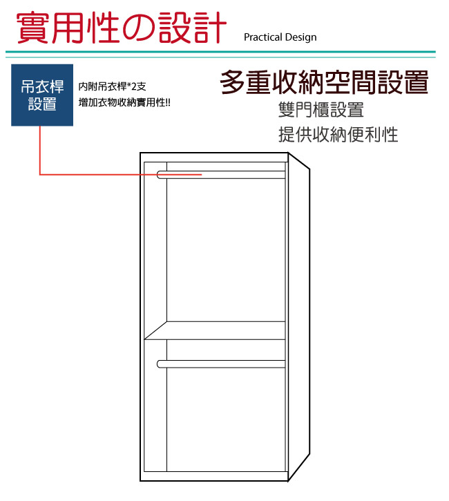 綠活居 賈斯2尺木紋二門衣櫃/收納櫃(四色)-60x57x180cm-免組