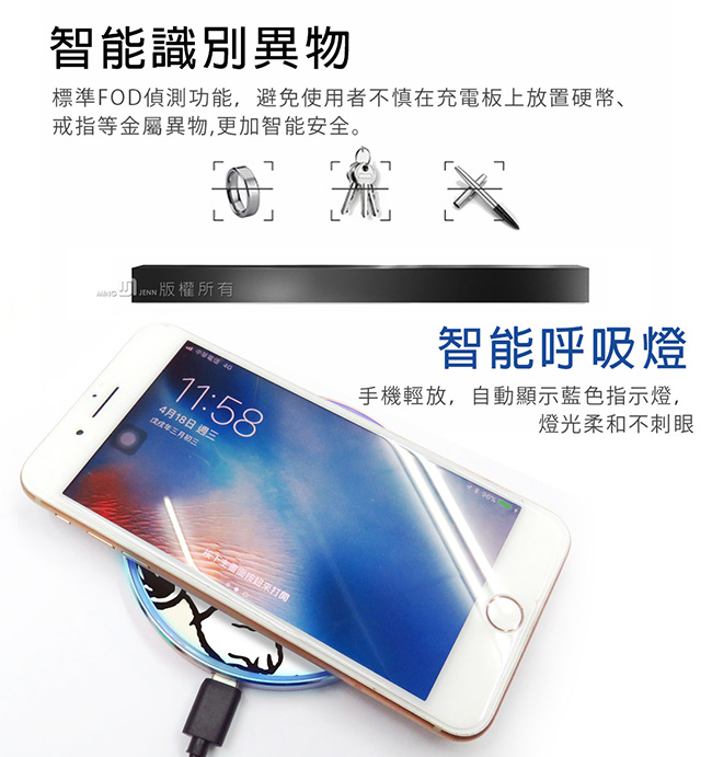 台灣製造 正版授權 超萌拉拉熊 金屬邊框玻璃面無線充電盤