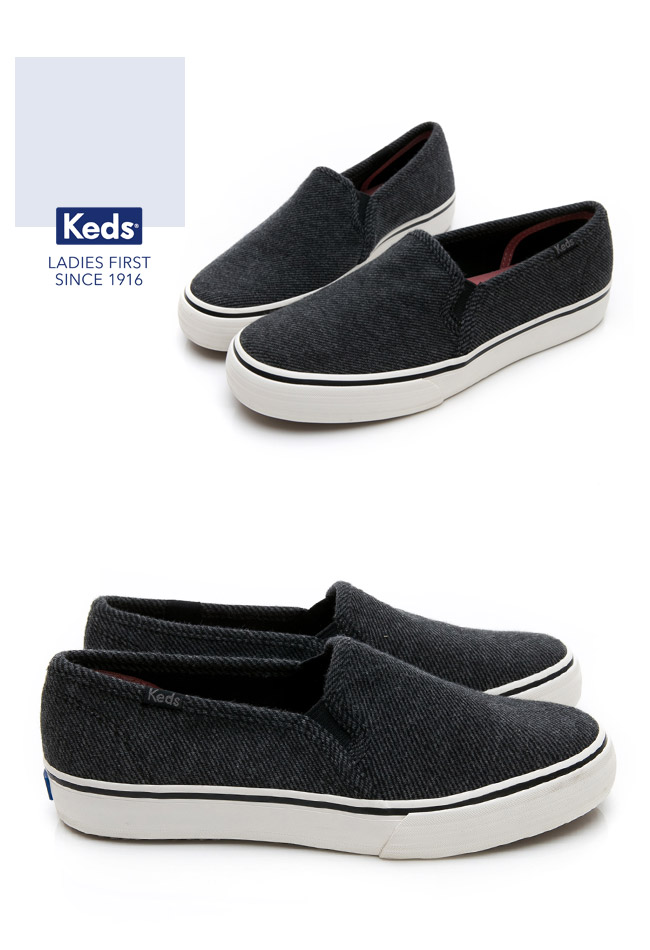 Keds DOUBLE DECKER 斜紋布面休閒便鞋-炭黑