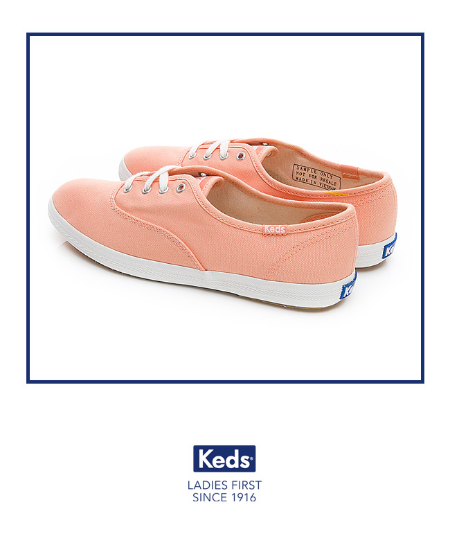 Keds CHAMPION 玩色經典綁帶休閒鞋-粉橘