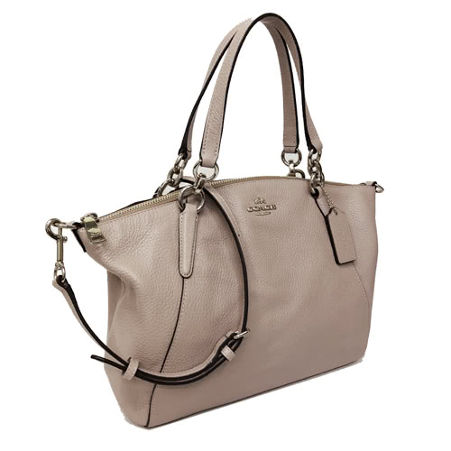 COACH 金屬馬車LOGO全牛皮手提斜背包兩用包/水餃包-中款(冷蕎麥)