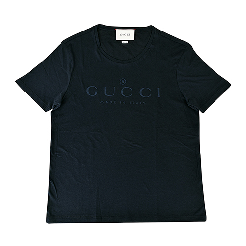 GUCCI經典字母印花LOGO簡約圓領純棉T卹(午夜藍)