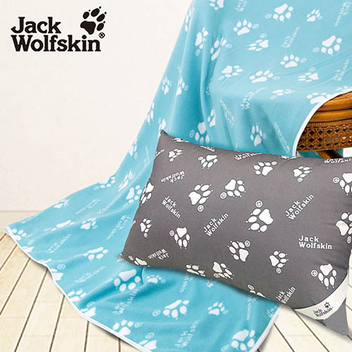 Jack Wolfskin 抗菌枕、藍綠四季毯超值組